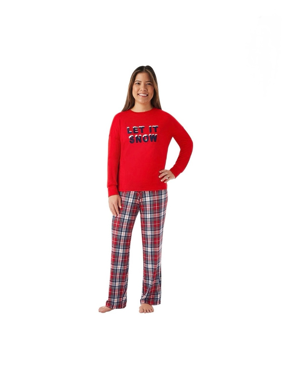 Women’s Red 'Let It Snow' Pajama Set - Plaid Pants